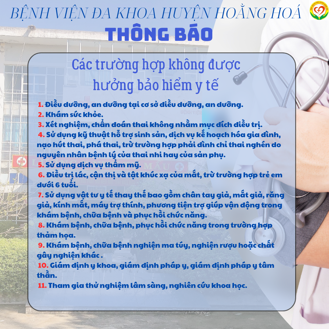 CÁC TRƯỜNG HỢP KHÔNG ĐƯỢC HƯỞNG BẢO HIỂM Y TẾ